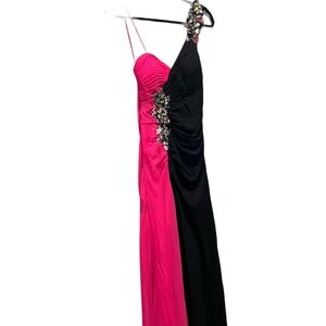 Faviana Couture #6710 Black Pink Sequin Chiffon Sheath Gown Size 8 New with tag